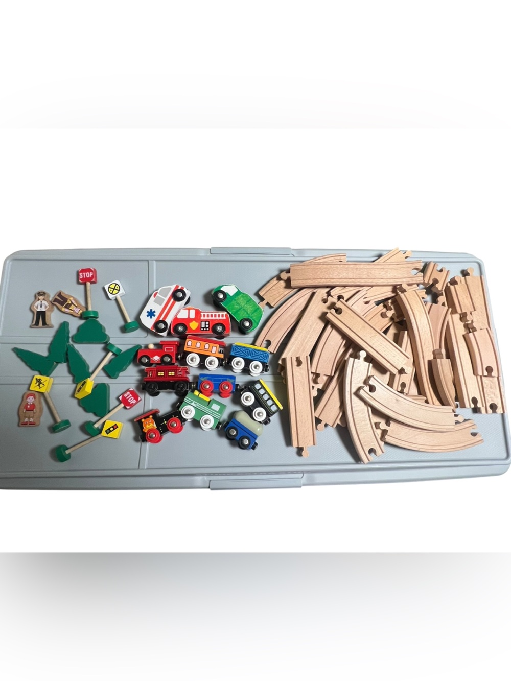 Melissa & Doug Wood Train Tracks with Vehicles, People and Accessories 50+pc Lot